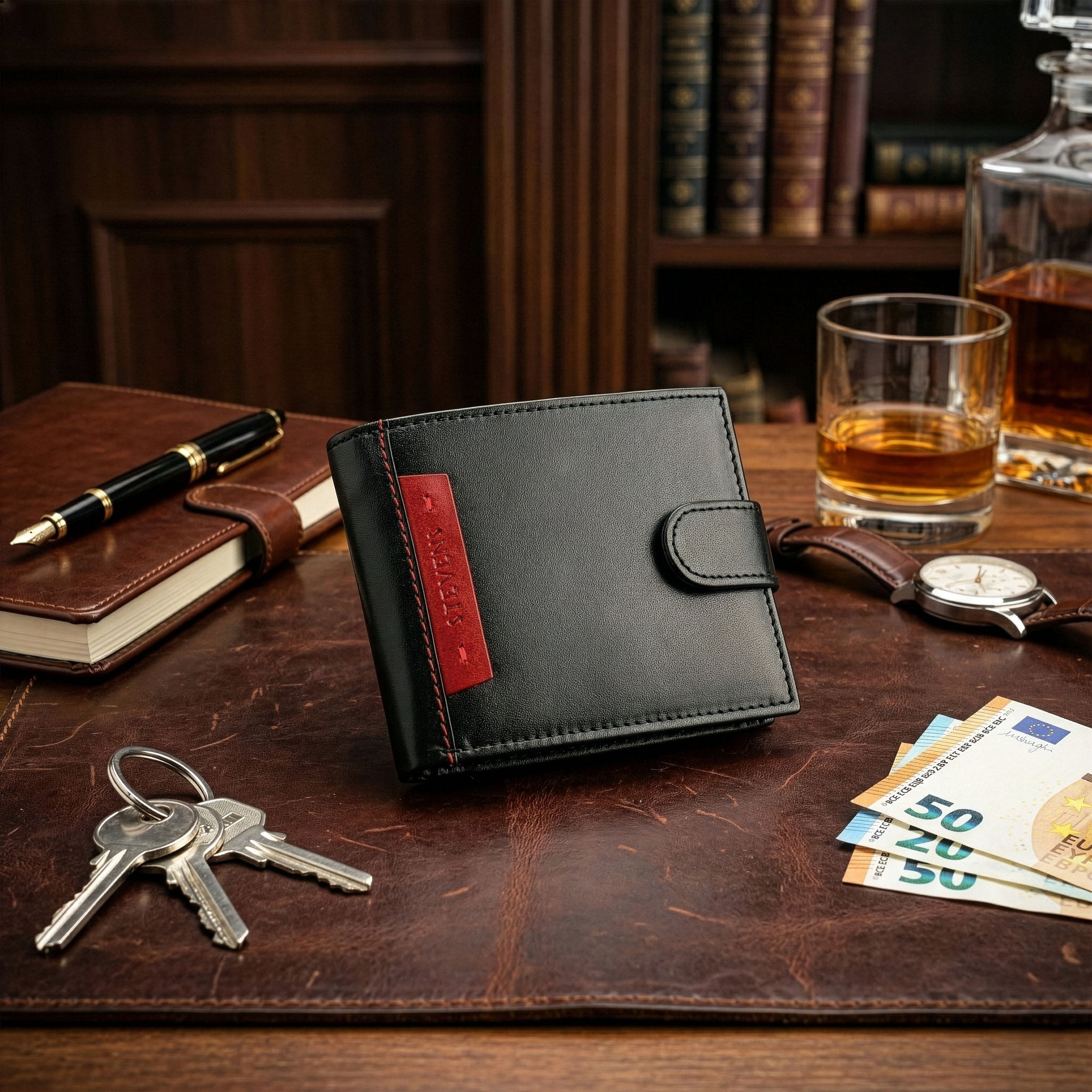 Vyriška natūralios odos piniginė Stevens Z05-325A, juoda N391