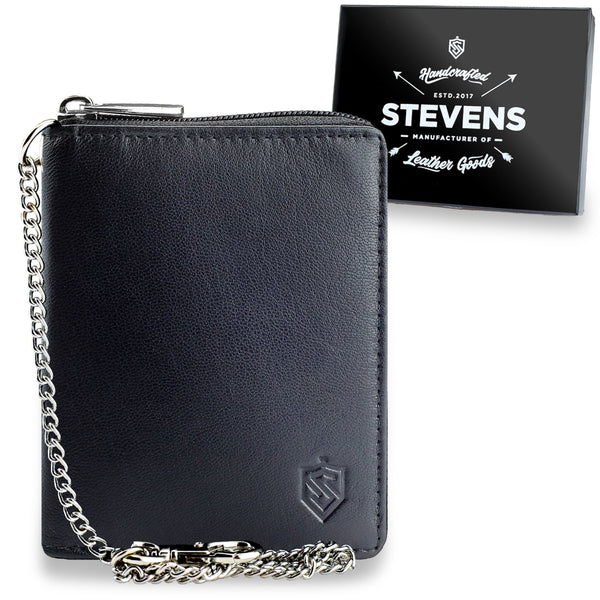 Vyriška odinė piniginė su užtrauktuku ir grandinėle Stevens S160