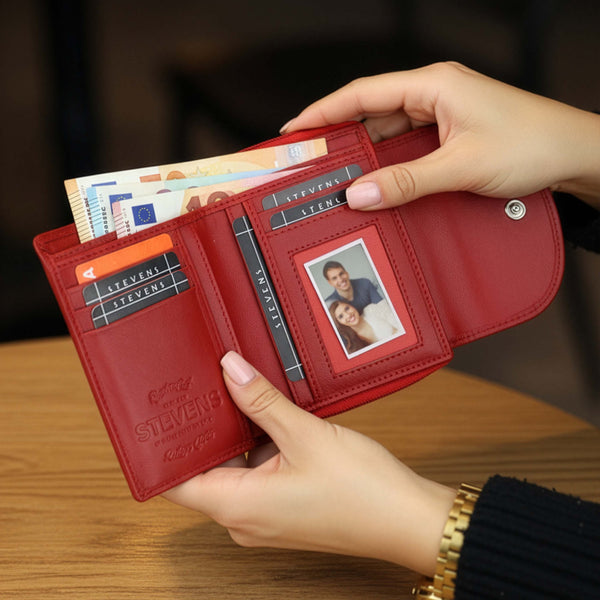 Moteriška odinė piniginė Stevens, raudona, su RFID apsauga Z01-D03