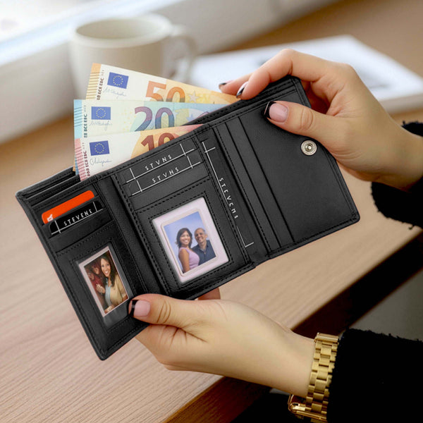 Moteriška odinė piniginė STEVENS, juoda, su RFID apsauga Z01-D02