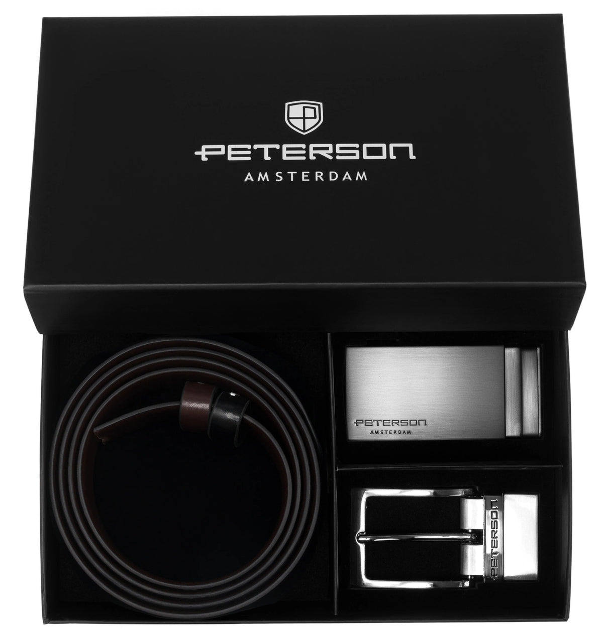 Dvipusis vyriškas odinis diržas Peterson, 2 sagtys M609