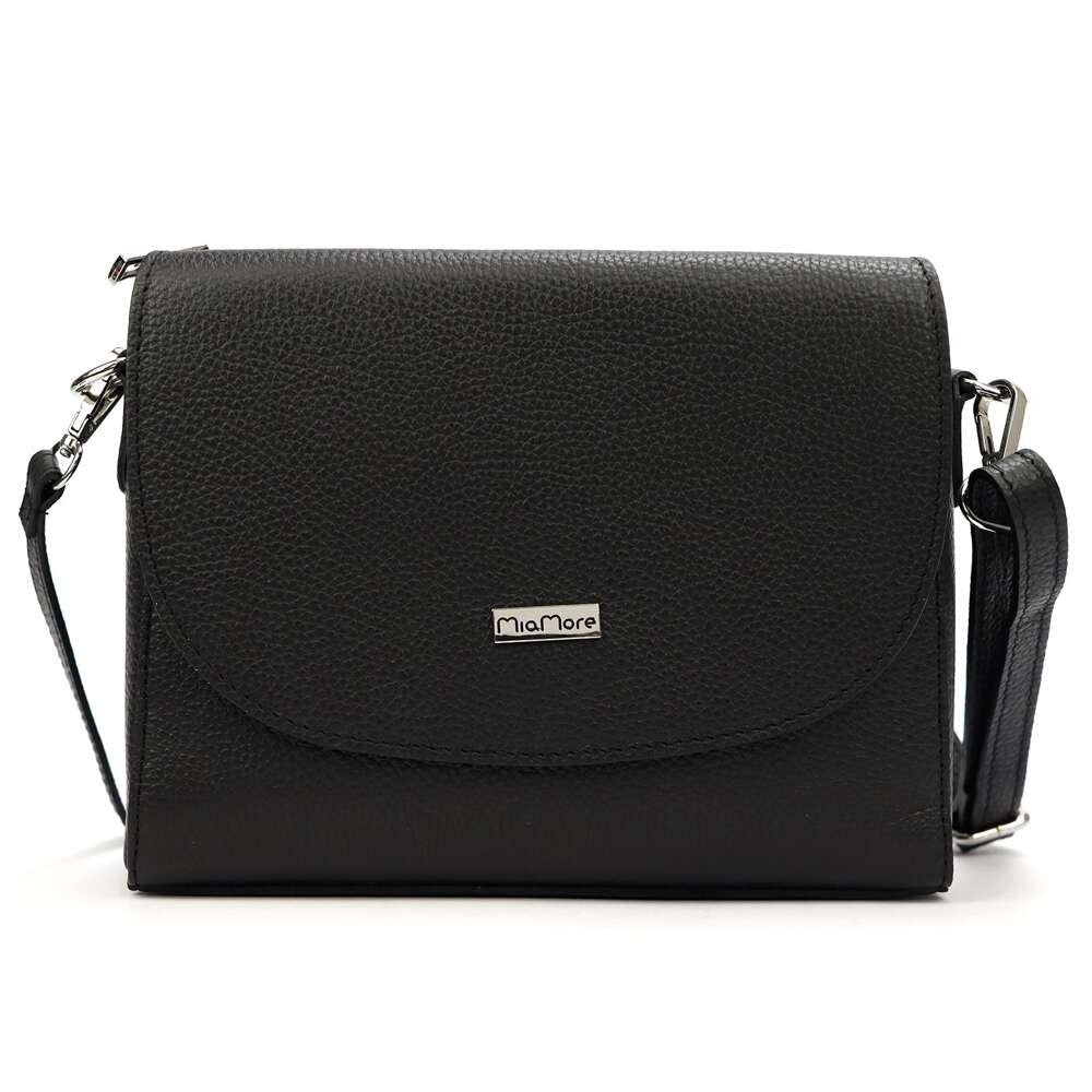 Moteriška odinė rankinė MiaMore Dollaro, juoda, su sidabro spalvos detalėmis