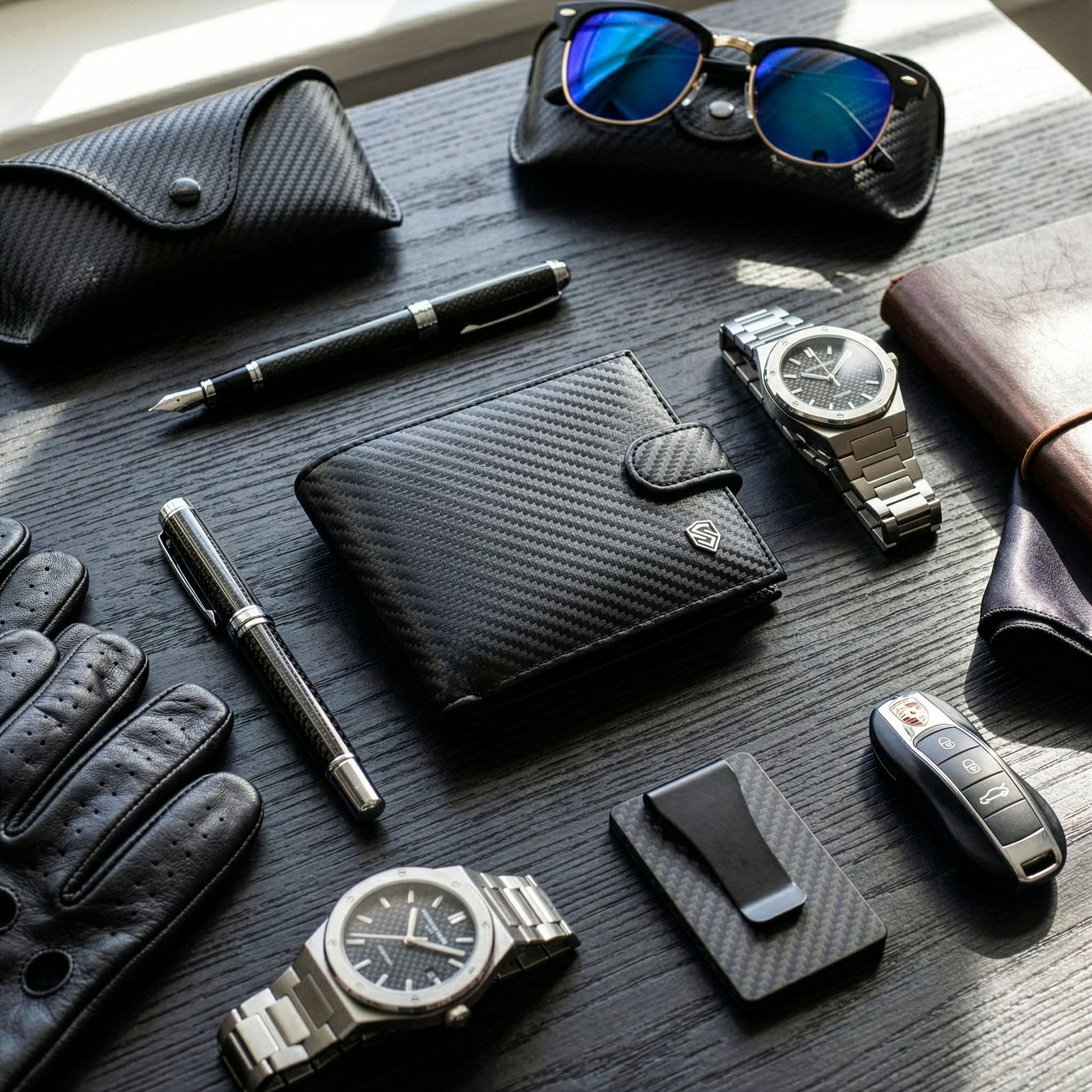 Vyriška odinė piniginė Stevens 325A Carbon, juoda S189