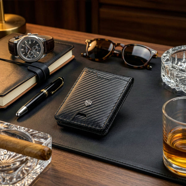 Vyriška plona piniginė, kortelių dėklas su RFID F02 carbon S19