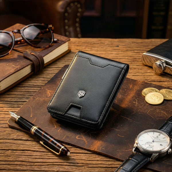 Vyriška plona piniginė, kortelių dėklas su RFID F02 leather S18