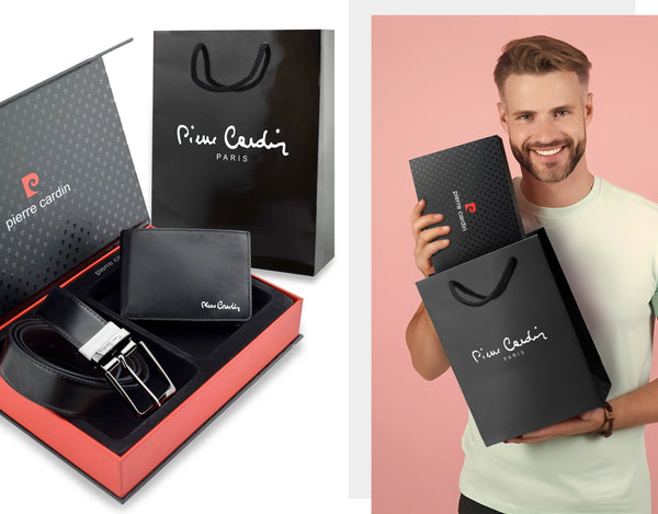 Vyriškas rinkinys Pierre Cardin: odinė piniginė ir dvipusis diržas, juodas/rudas 75T8806BR
