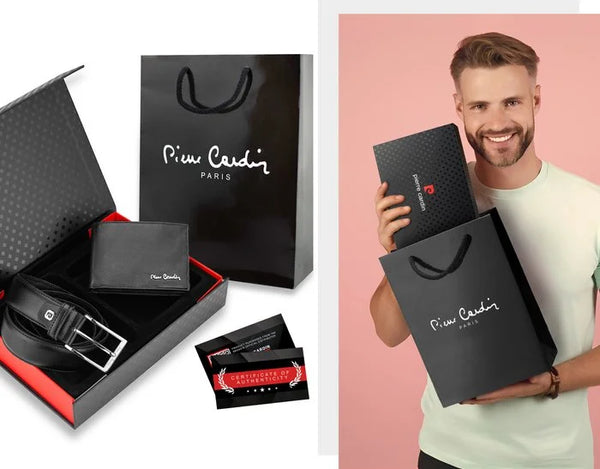 Vyriška piniginė ir diržas Pierre Cardin dėžutėje, juoda, natūrali oda N7