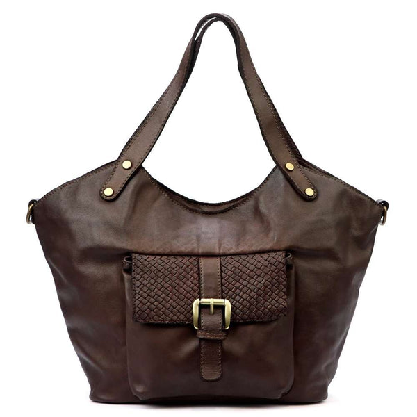 Moteriška odinė shopper tipo rankinė VS016, tamsiai ruda, talpina A4