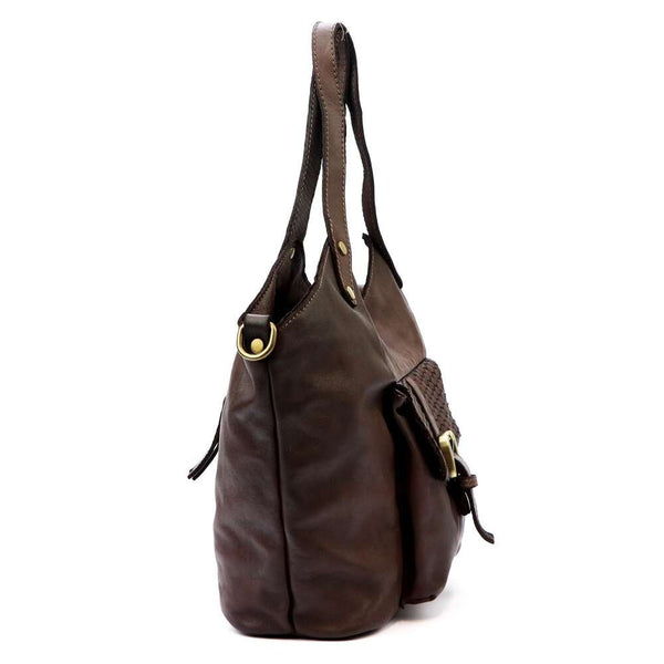 Moteriška odinė shopper tipo rankinė VS016, tamsiai ruda, talpina A4