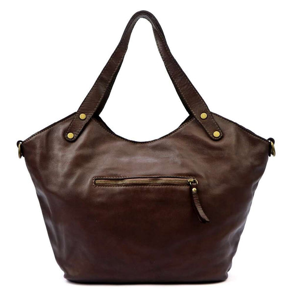 Moteriška odinė shopper tipo rankinė VS016, tamsiai ruda, talpina A4