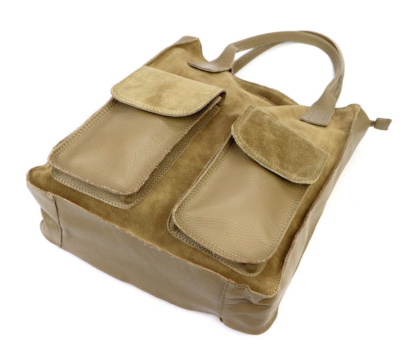 Moteriška didelė odinė shopper tipo rankinė Angelo, ruda, A4