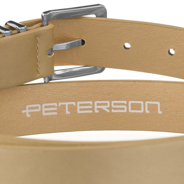 Moteriškas dirbtinės odos diržas su sidabrine sagtimi Peterson, smėlio spalvos D36046