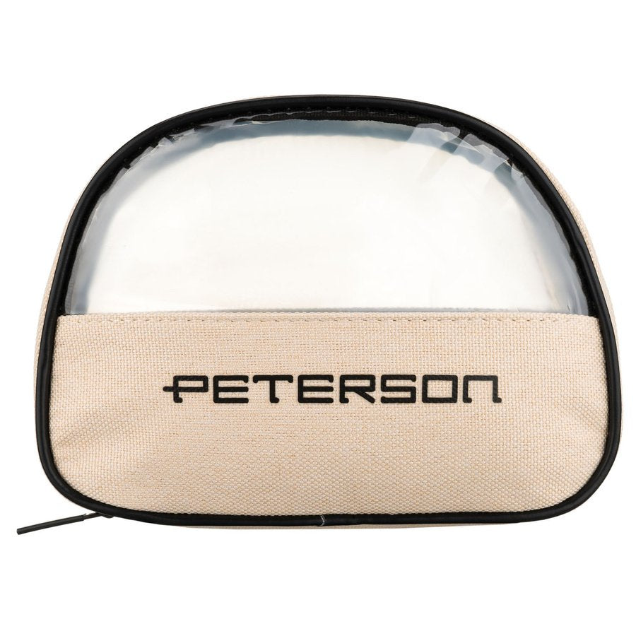 Sintetinio audinio kosmetinė su permatomu langeliu Peterson, smėlio ir juoda RT25