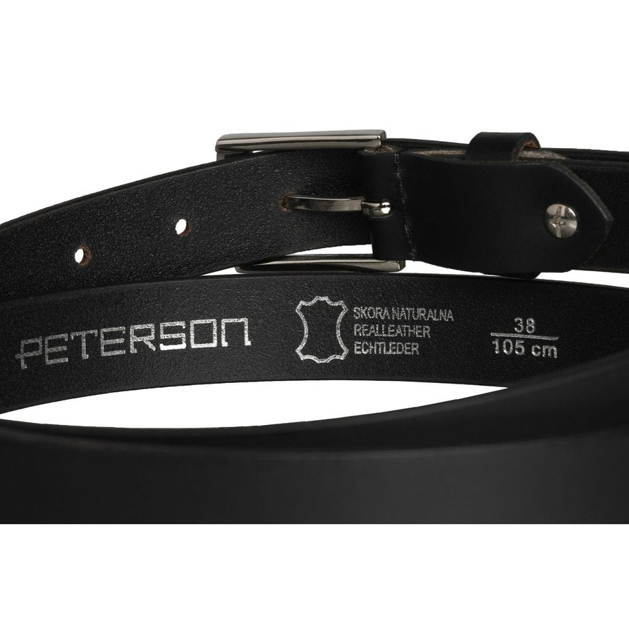 Moteriškas odinis diržas Peterson, juodas, su sidabrine sagtimi D36648