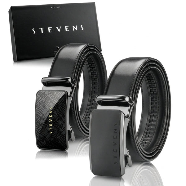 Vyriškas odinis automatinis diržas STEVENS, juodas, 2 dalių dovanų rinkinys D39736
