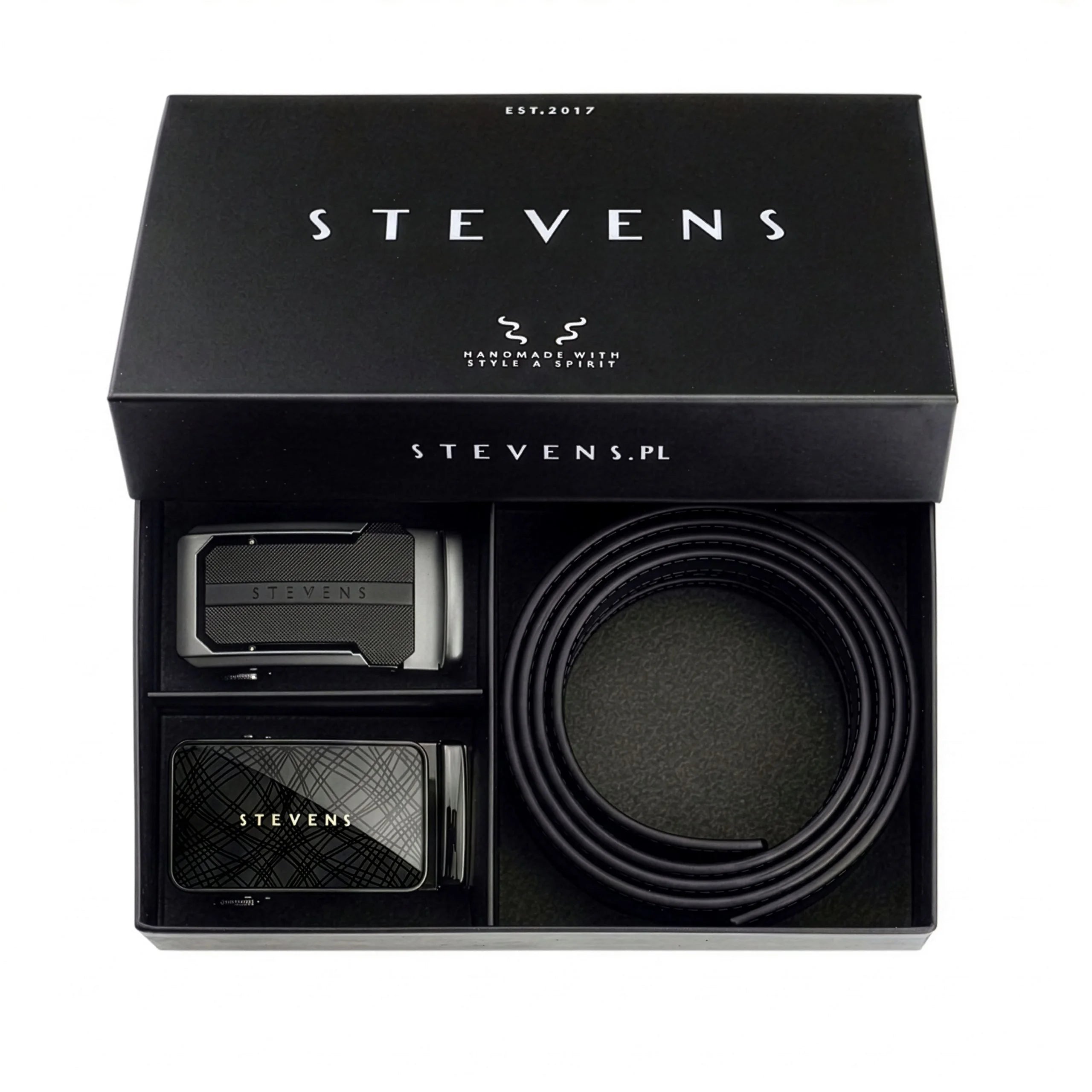 Vyriškas odinis automatinis diržas STEVENS, juodas, 2 viename rinkinys D39737