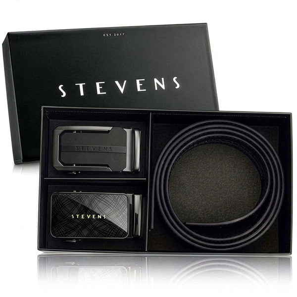 Vyriškas odinis diržas su automatinėmis sagtimis STEVENS, juodas 2 viename D39752