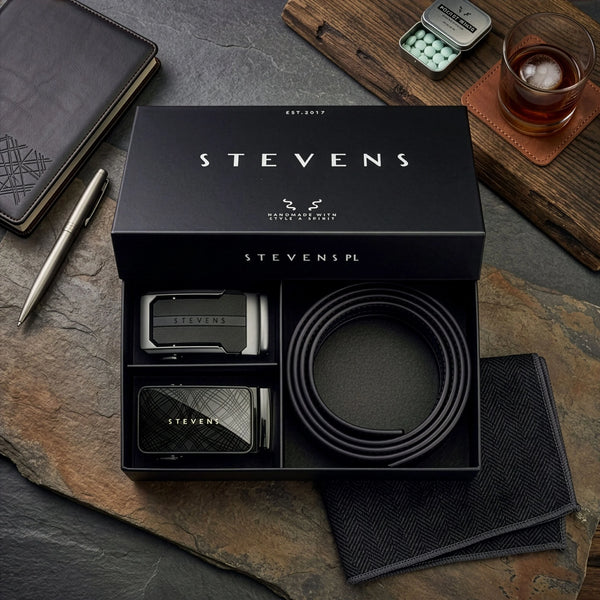 Vyriškas odinis diržas su automatinėmis sagtimis STEVENS, juodas 2 viename D39752