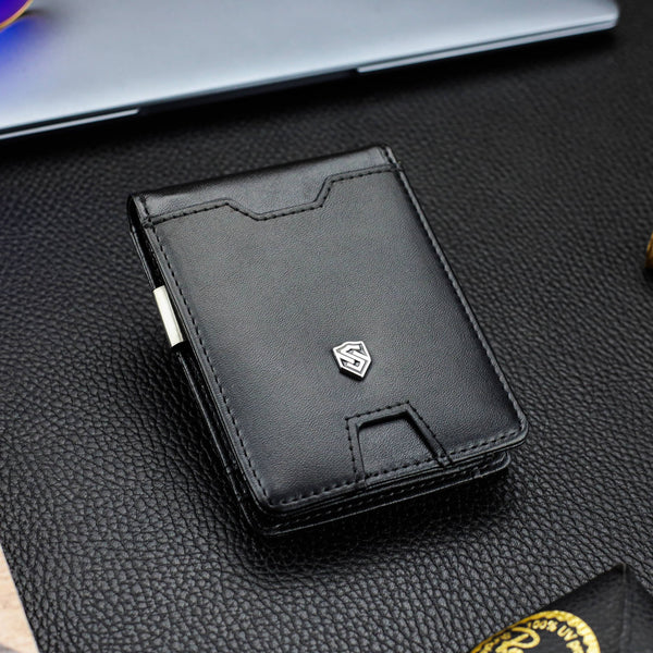 Vyriška plona piniginė, kortelių dėklas su RFID F02 leather S18