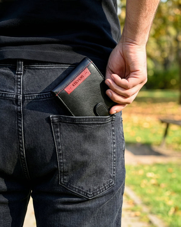 Vyriška natūralios odos piniginė Stevens Z05-325A, juoda N391