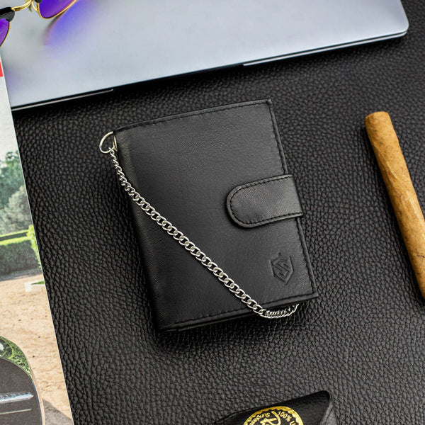 Juoda vyriška piniginė STEVENS su grandine S1083