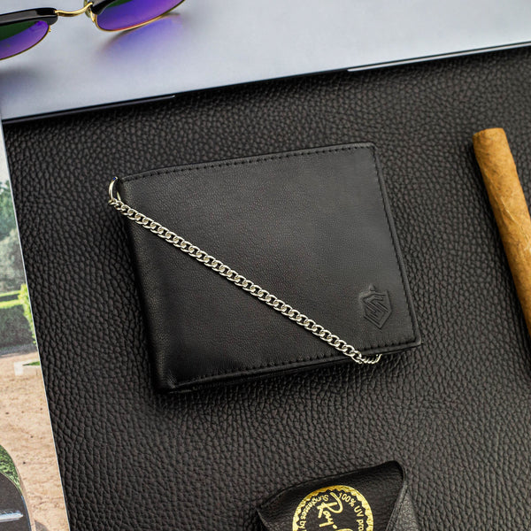 Juoda vyriška piniginė STEVENS su grandine S1084