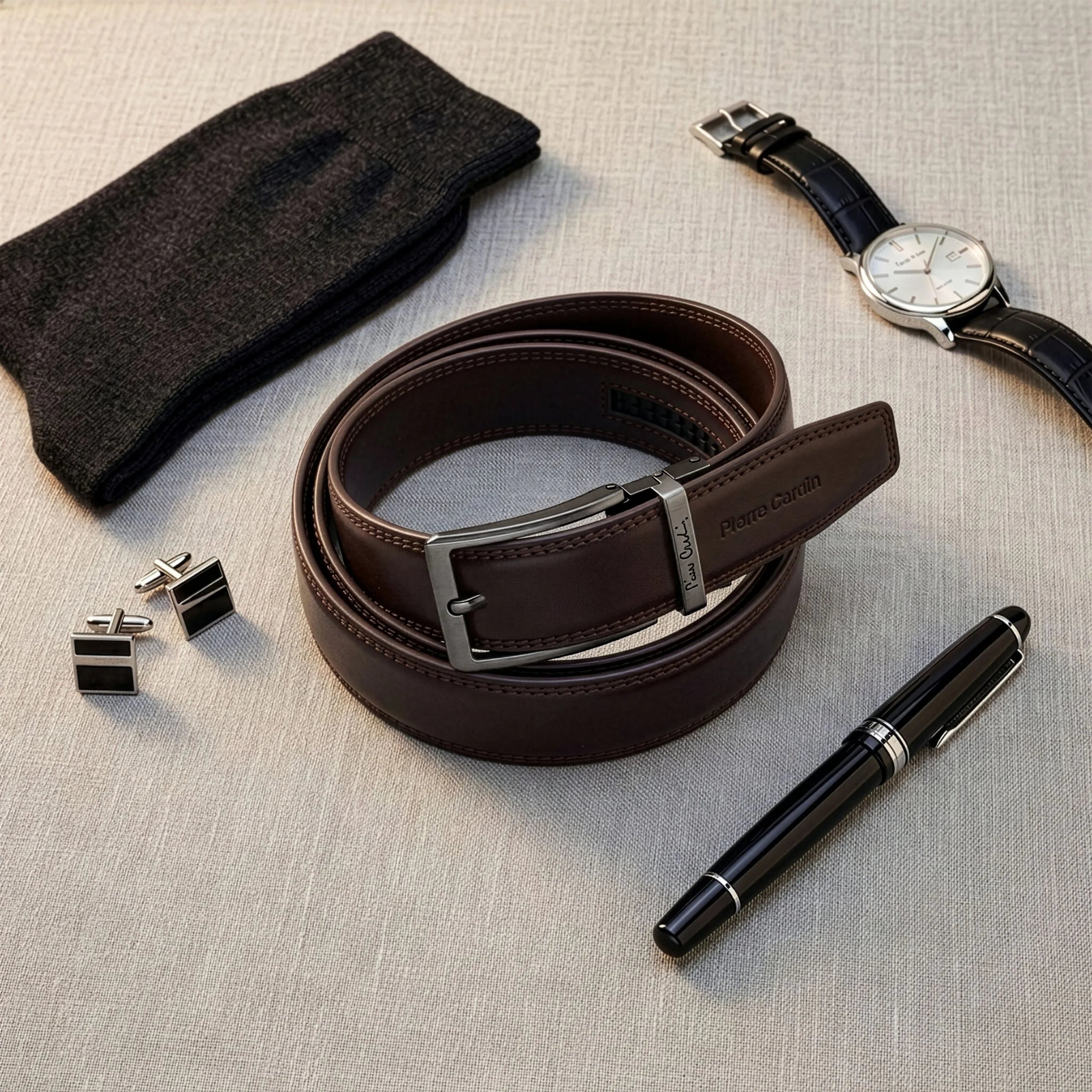 Vyriškas diržas su automatine sagtimi Pierre Cardin, rudas D40023