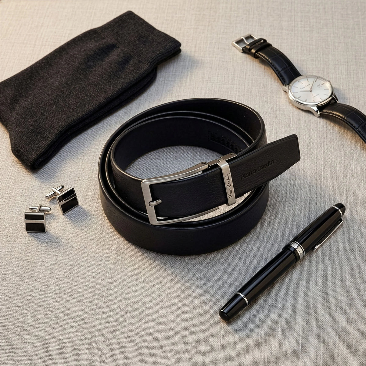 Vyriškas automatinis diržas Pierre Cardin, juodas, dovanų dėžutėje D40027