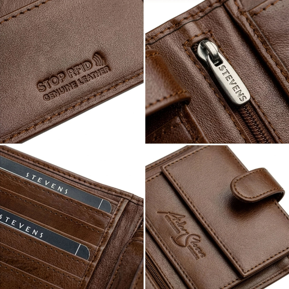 Vyriška vertikali odinė piniginė su RFID STEVENS, ruda D40032