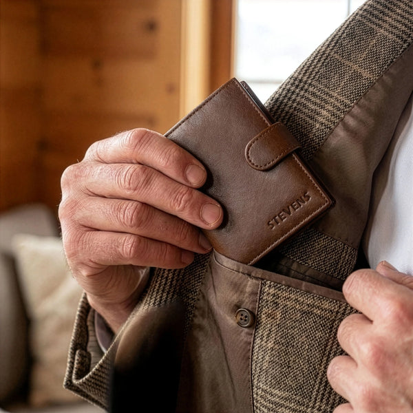 Vyriška vertikali odinė piniginė su RFID STEVENS, ruda D40032