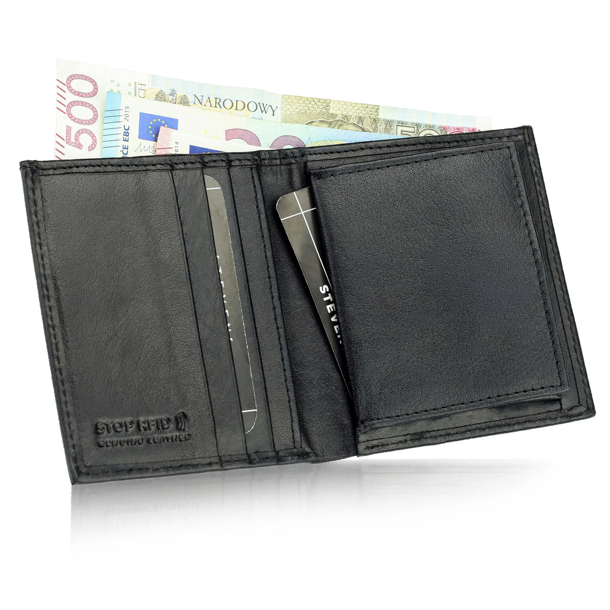 Maža plona vyriška odinė piniginė su RFID STEVENS, juoda D40033