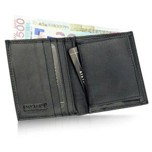 Maža plona vyriška odinė piniginė su RFID STEVENS, juoda D40033