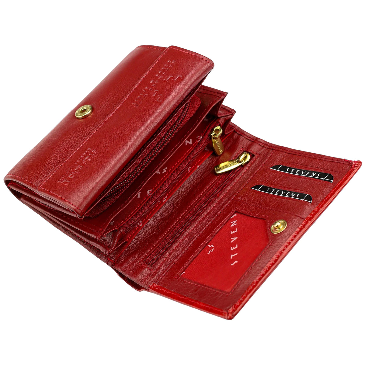 Talpi moteriška odinė RFID piniginė STEVENS®, raudona lakuota, krokodilo rašto D40034