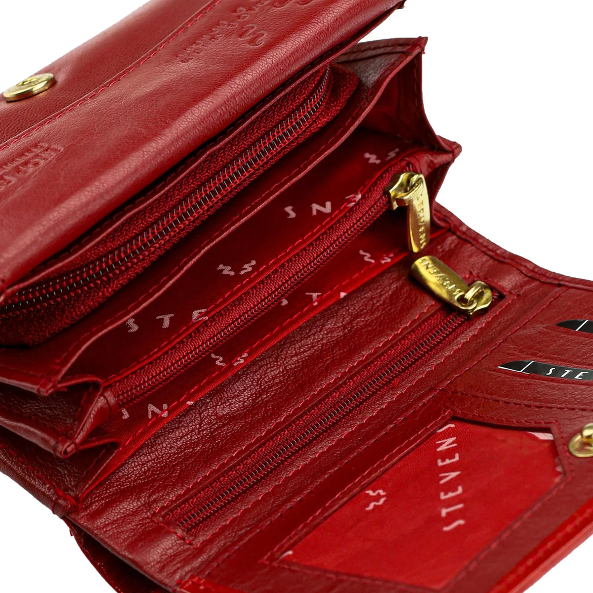 Talpi moteriška odinė RFID piniginė STEVENS®, raudona lakuota, krokodilo rašto D40034