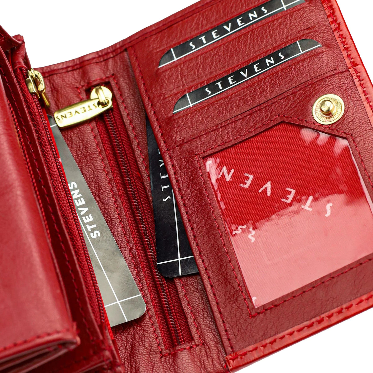 Talpi moteriška odinė RFID piniginė STEVENS®, raudona lakuota, krokodilo rašto D40034