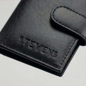 Mažas odinis kortelių ir dokumentų dėklas su langeliais STEVENS, juodas D40035
