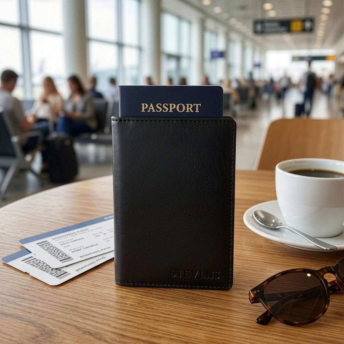 Odinis paso ir dokumentų dėklas su RFID STEVENS, juodas D40041