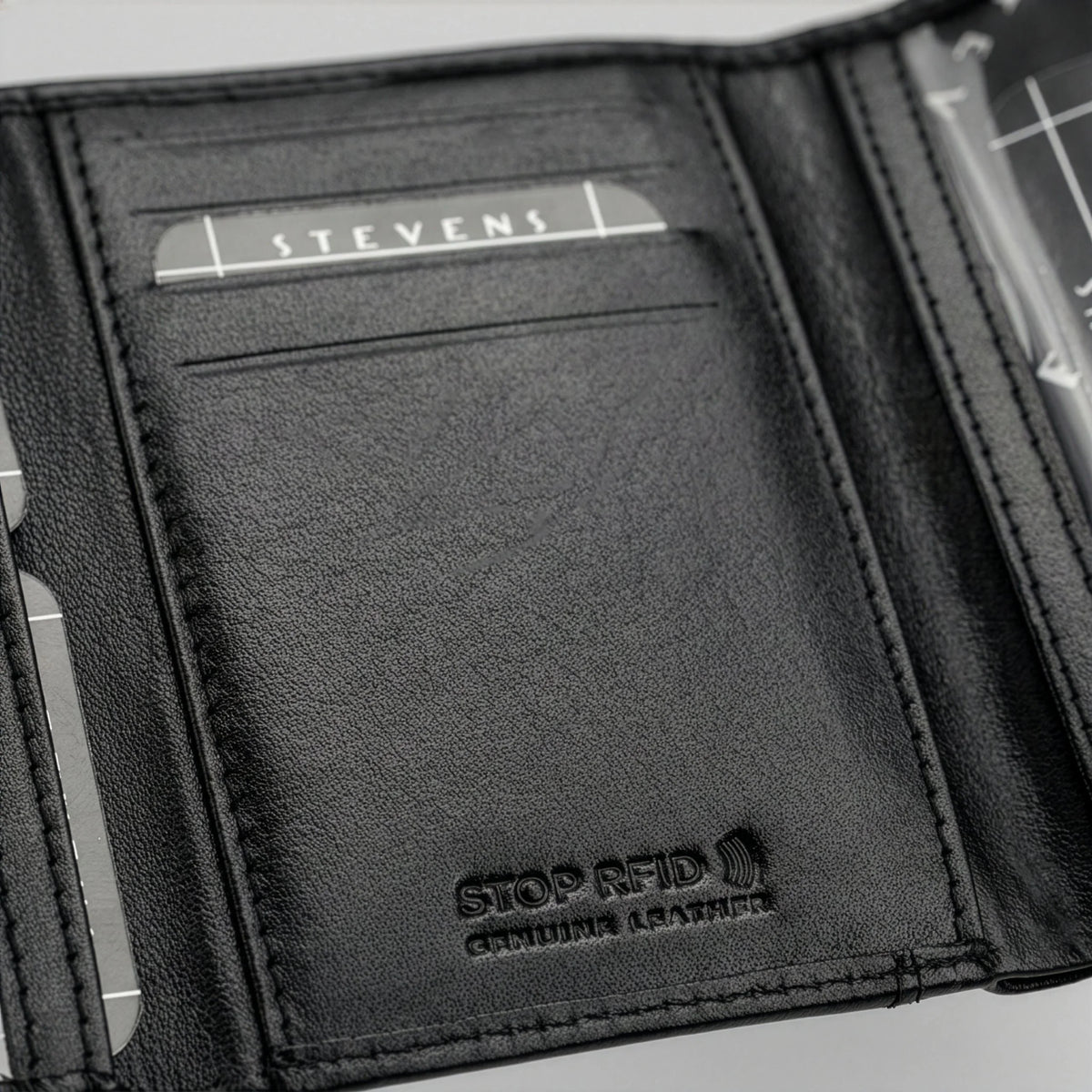 Vyriška plona odinė dokumentų ir kortelių piniginė STEVENS, juoda, RFID D40042