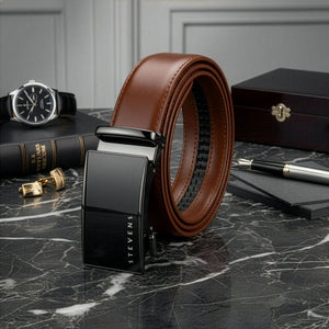 Vyriškas natūralios odos diržas su automatine sagtimi STEVENS, rudas D40285