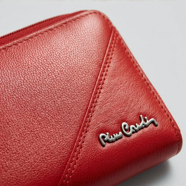 Talpi moteriška odinė piniginė su RFID Pierre Cardin, raudona D40325