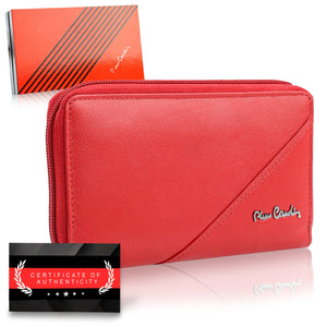 Moteriška odinė RFID piniginė Pierre Cardin, raudona, su užtrauktuku D40328