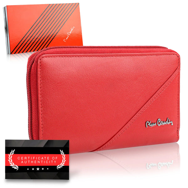 Moteriška odinė RFID piniginė Pierre Cardin, raudona, su užtrauktuku D40328