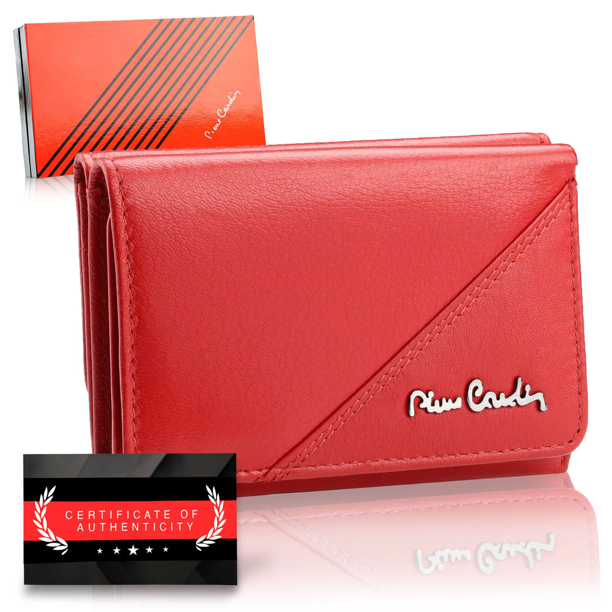 Kompaktiška moteriška odinė piniginė su RFID Pierre Cardin, raudona D40334