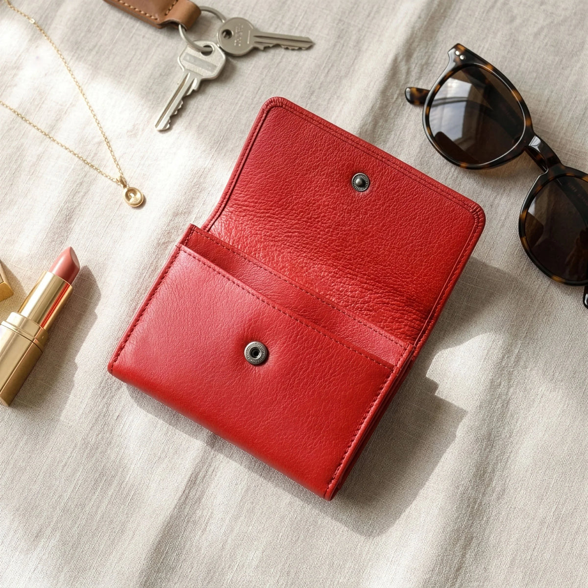 Kompaktiška moteriška odinė piniginė su RFID Pierre Cardin, raudona D40334