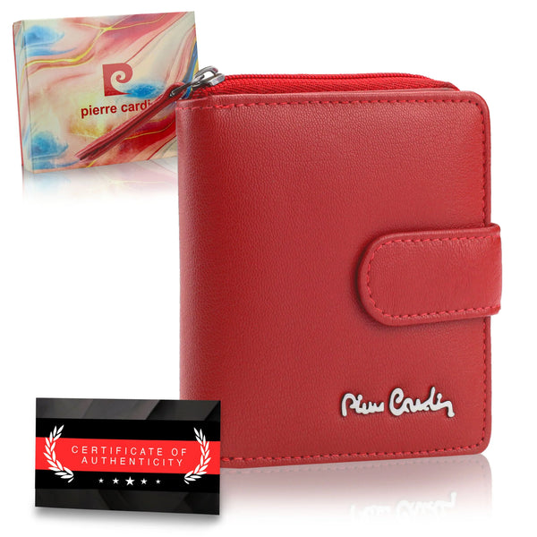 Moteriška odinė piniginė su RFID ir užsegimu Pierre Cardin, raudona D40335