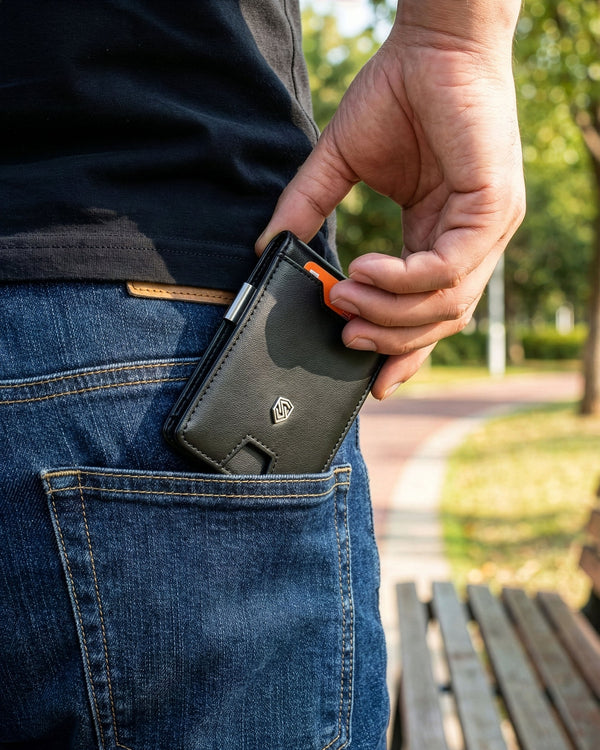 Vyriška plona piniginė, kortelių dėklas su RFID F02 leather S18