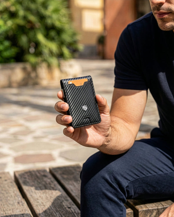 Vyriška plona piniginė, kortelių dėklas su RFID F02 carbon S19