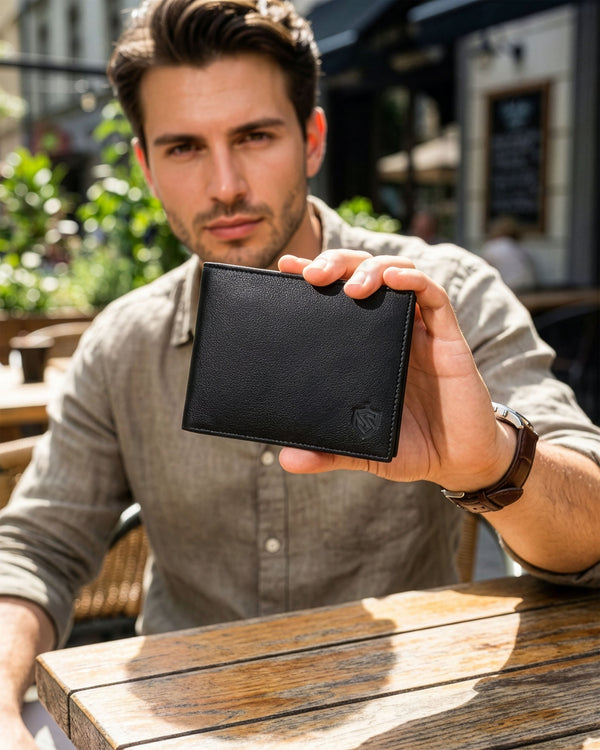 Natūralios odos SLIM piniginė vyrams Stevens 84, juoda S1033