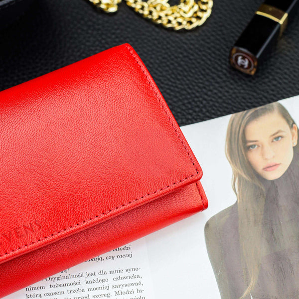 Moteriška odinė piniginė STEVENS Extended Z02-063M raudona su RFID apsauga D1885
