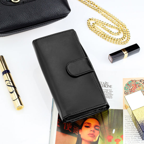 Moteriška odinė piniginė Stevens, juoda, RFID 210-R